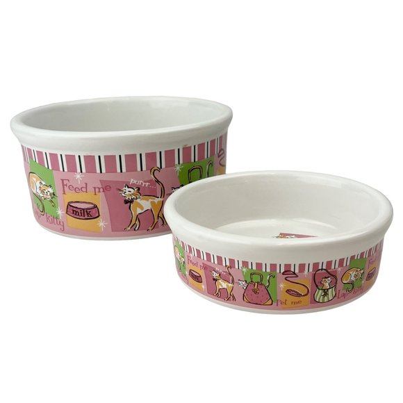 Signature Cat Set Of 2 Pet Cat Bowls Lap Cat Stoneware Riviera Van